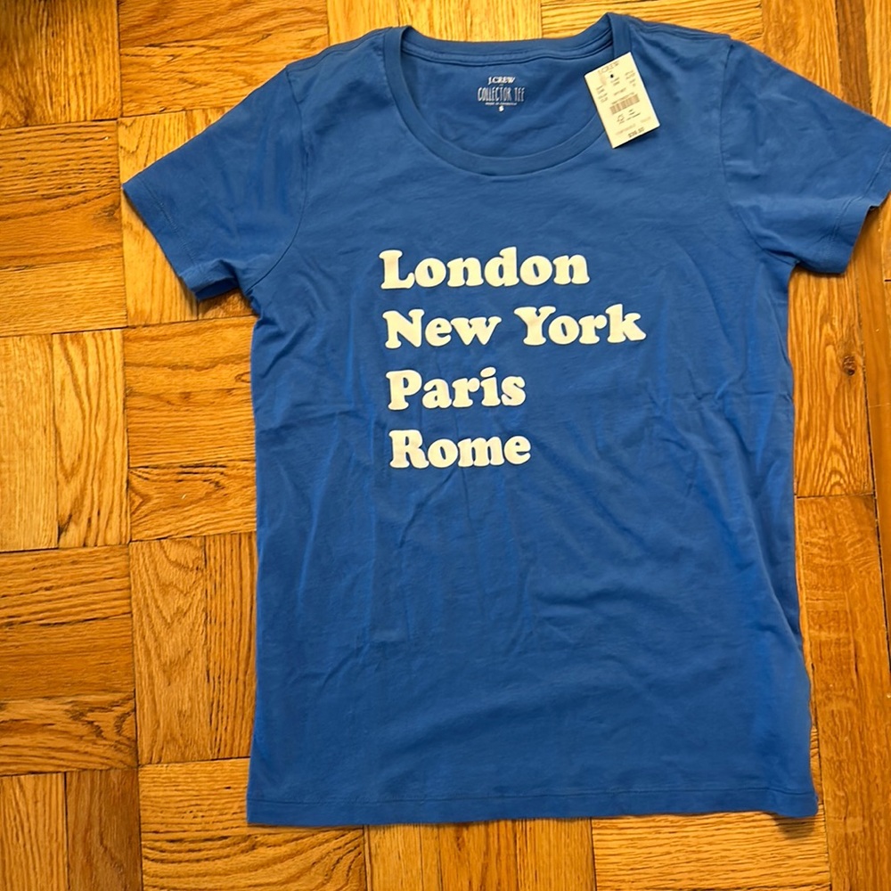 J. Crew Collector Tee Blue London, New York, Paris, Rome, Size Small, NWT